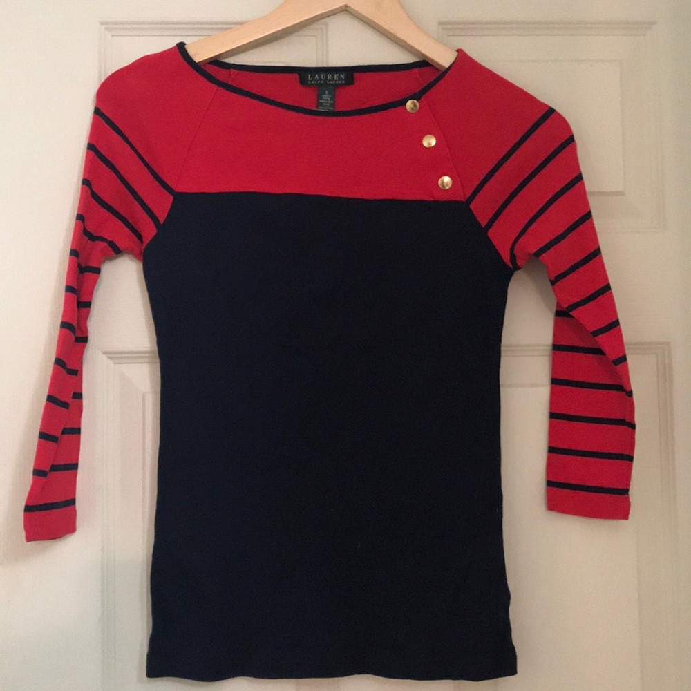 Navy and red RL top
